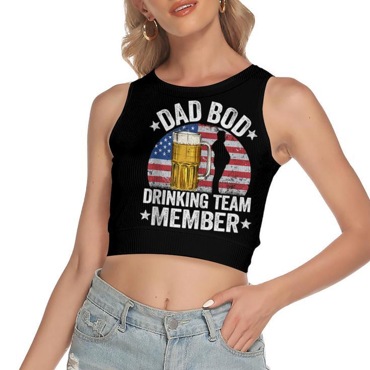Mens Dad Bod Drinking Team Member American Flag 4Th Of July Beer  Women's Sleeveless Bow Backless Hollow Crop Top