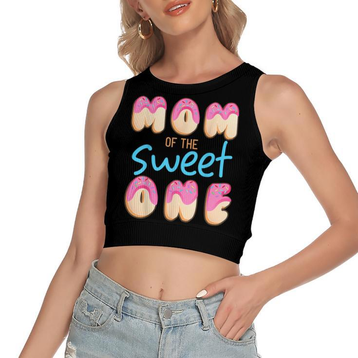 Mom Of Sweet One First Birthday Party Matching Family Donut  Women's Sleeveless Bow Backless Hollow Crop Top
