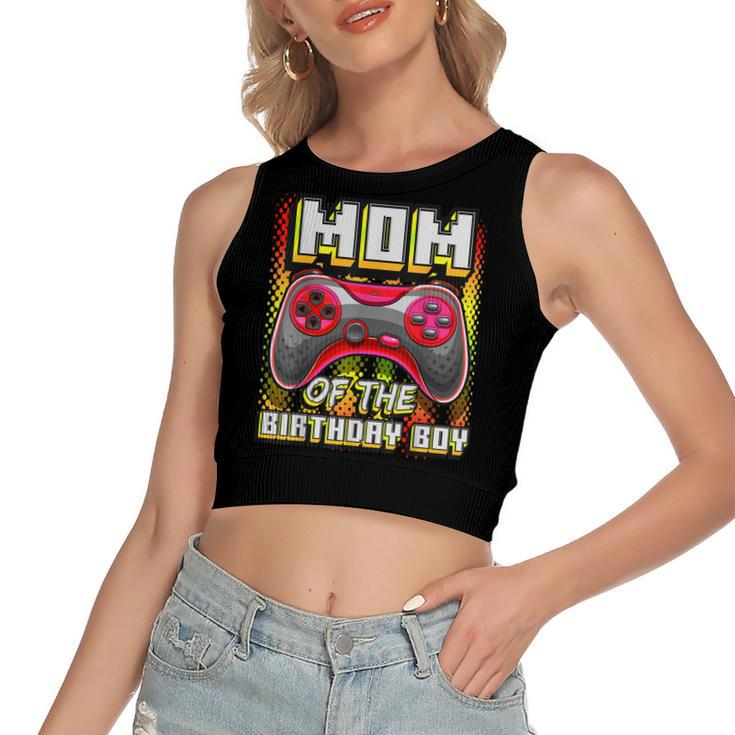 Mom Of The Birthday Boy Matching Video Gamer Birthday Party  Women's Sleeveless Bow Backless Hollow Crop Top