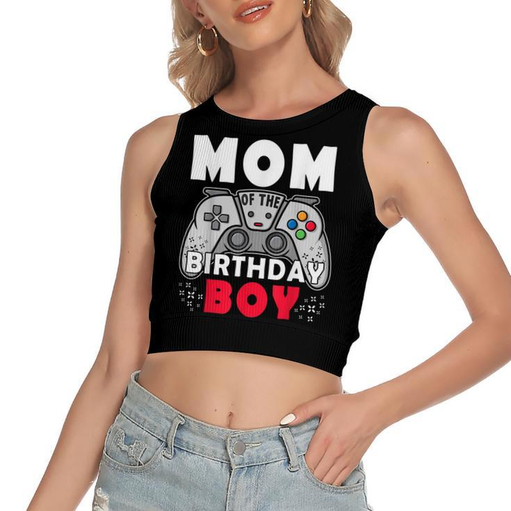 Mom Of The Birthday Boy Time To Level Up Video Game Birthday  Women's Sleeveless Bow Backless Hollow Crop Top