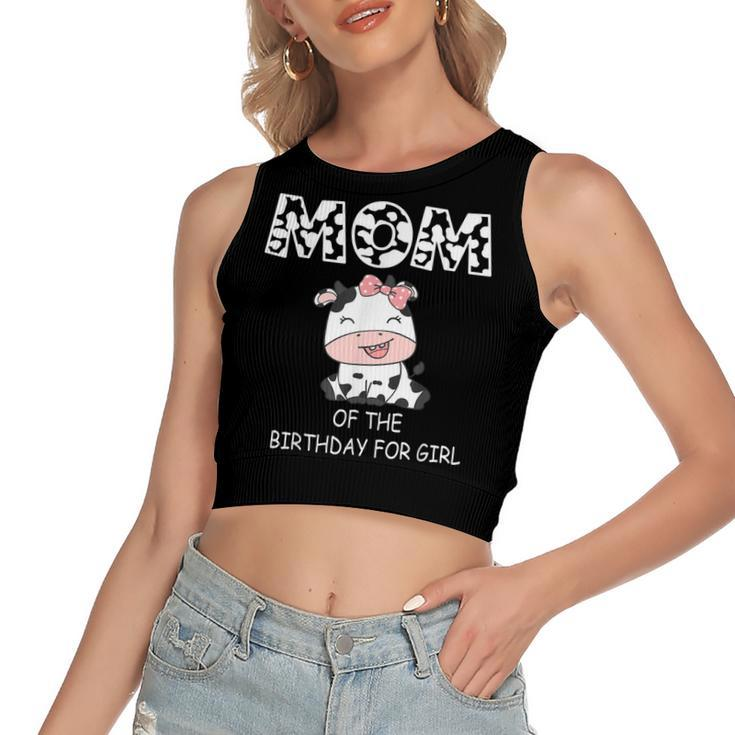Mom Of The Birthday For Girl Cow Farm First Birthday Cow  Women's Sleeveless Bow Backless Hollow Crop Top