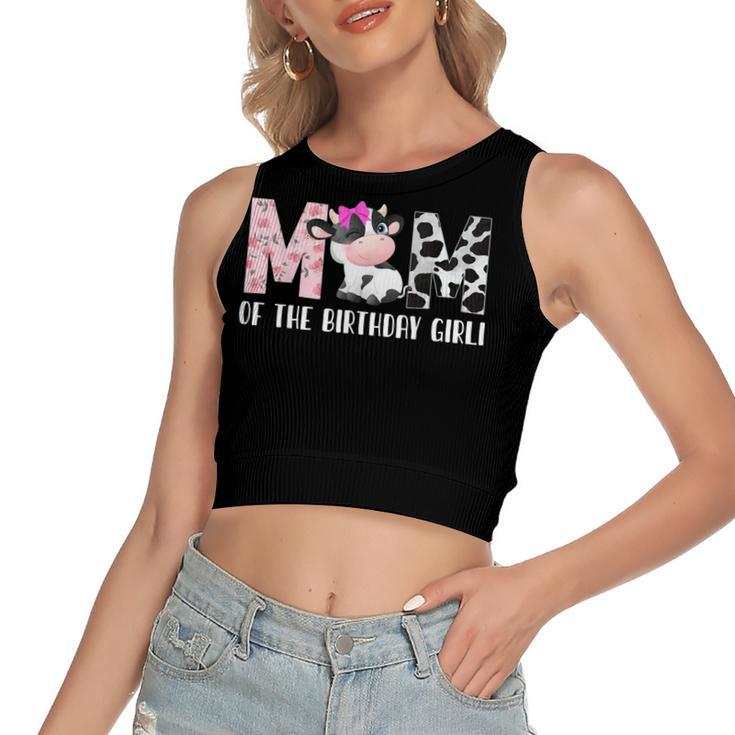 Mom Of The Birthday Girl Cow Farm Birthday Cow  Women's Sleeveless Bow Backless Hollow Crop Top