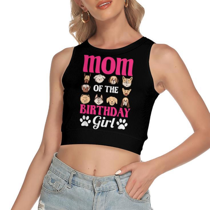 Mom Of The Birthday Girl Dog Paw Bday Party Celebration  Women's Sleeveless Bow Backless Hollow Crop Top
