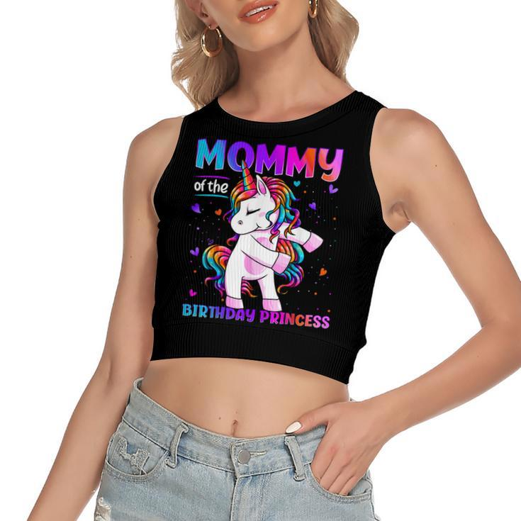 Mommy Of The Birthday Princess Girl Flossing Unicorn Mom  Women's Sleeveless Bow Backless Hollow Crop Top