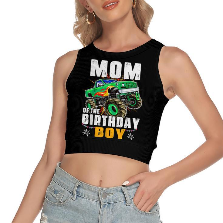 Monster Truck Family Matching Party Mom Of The Birthday Boy  Women's Sleeveless Bow Backless Hollow Crop Top