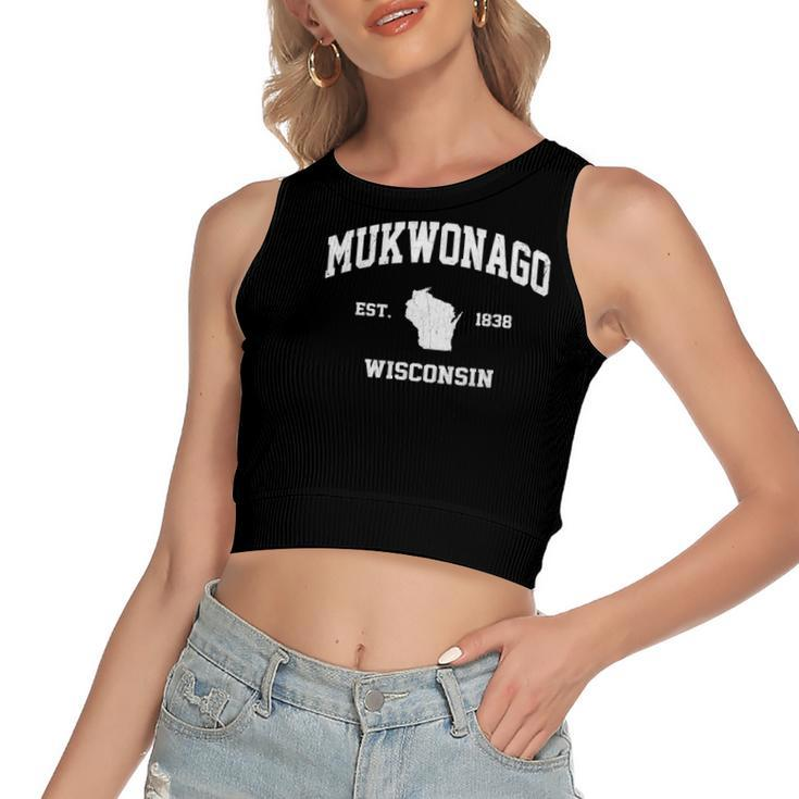 Mukwonago Wisconsin Wi Vintage State Athletic Style V-Neck Women's Crop Top Tank Top