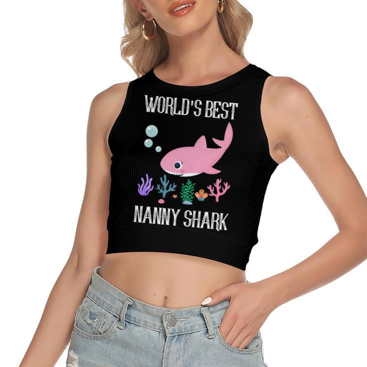 Nanny Grandma Gift   Worlds Best Nanny Shark Women's Sleeveless Bow Backless Hollow Crop Top