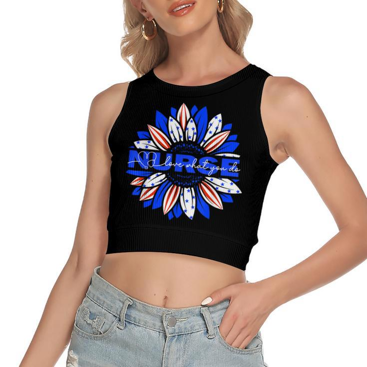 Nurses American Flag Sunflowers Happy 4Th Of July Day  Women's Sleeveless Bow Backless Hollow Crop Top