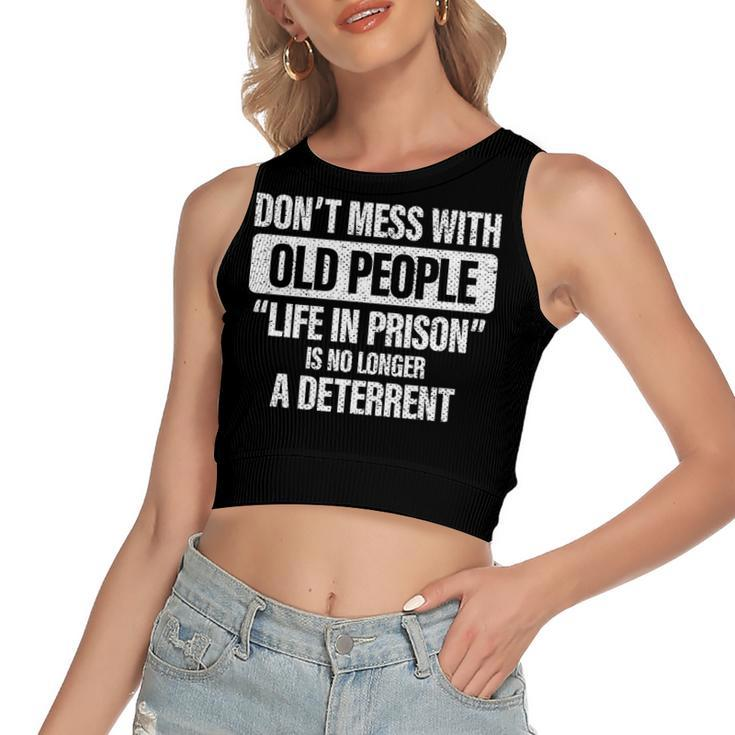 Old People Gag Gifts Dont Mess With Old People Prison   Women's Sleeveless Bow Backless Hollow Crop Top