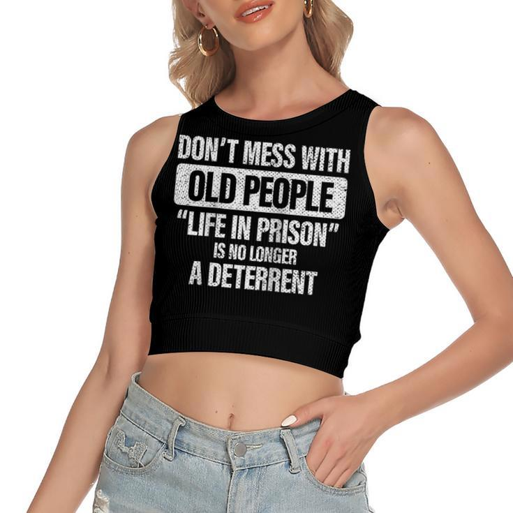 Old People Gag Gifts Dont Mess With Old People Prison  Women's Sleeveless Bow Backless Hollow Crop Top