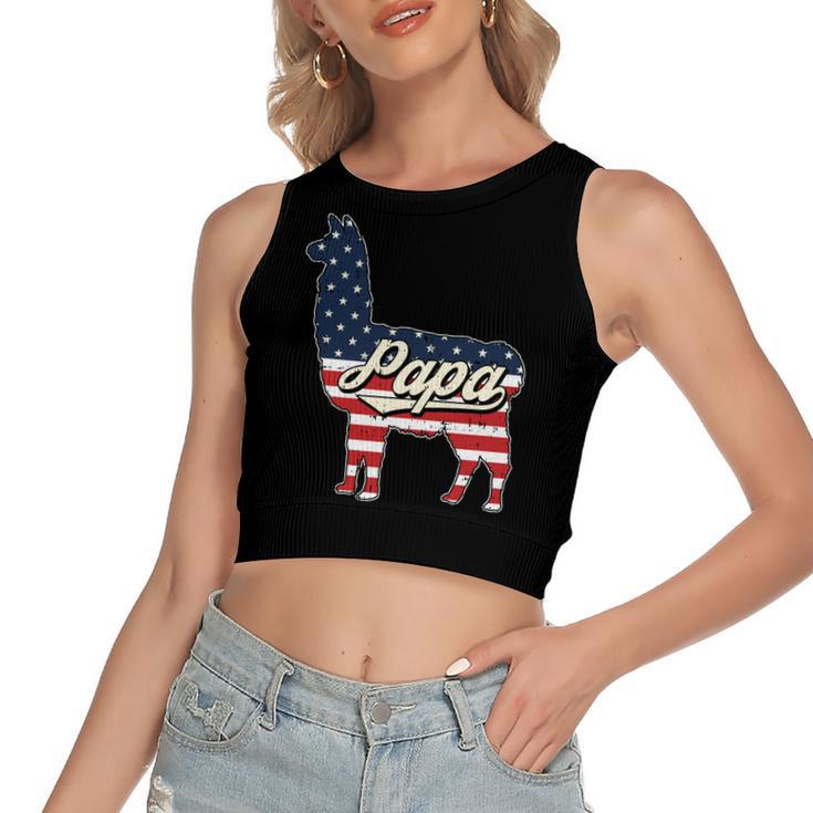 Papa Llama 4Th Of July American Flag Patriotic Dad Father  V2 Women's Sleeveless Bow Backless Hollow Crop Top