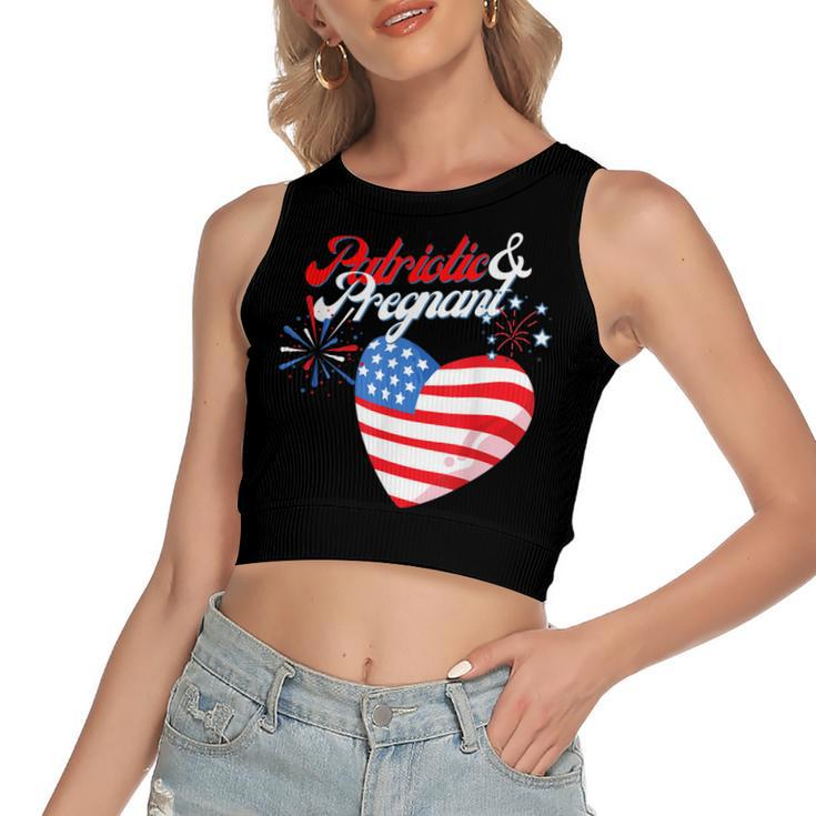 Patriotic And Pregnant 4Th Of July Pregnancy Announcement  Women's Sleeveless Bow Backless Hollow Crop Top
