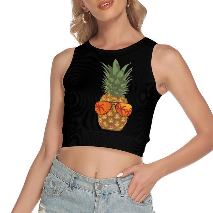 Pineapple Shades Aloha Hawaii Tropical Beach Vintage Women's Crop Top Tank Top