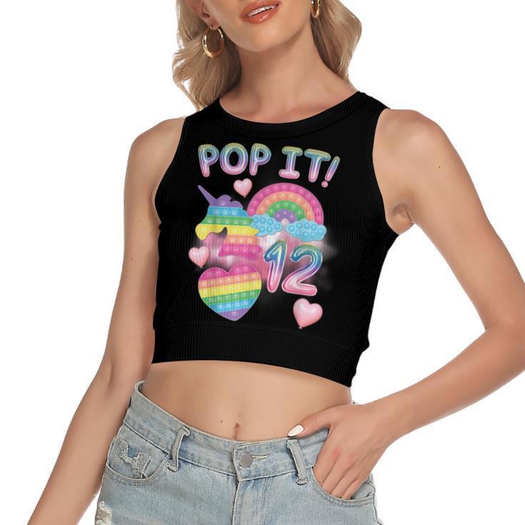 Pop It 12Th Birthday Girl 12 Year Old Unicorn Rainbow Fidget  Women's Sleeveless Bow Backless Hollow Crop Top