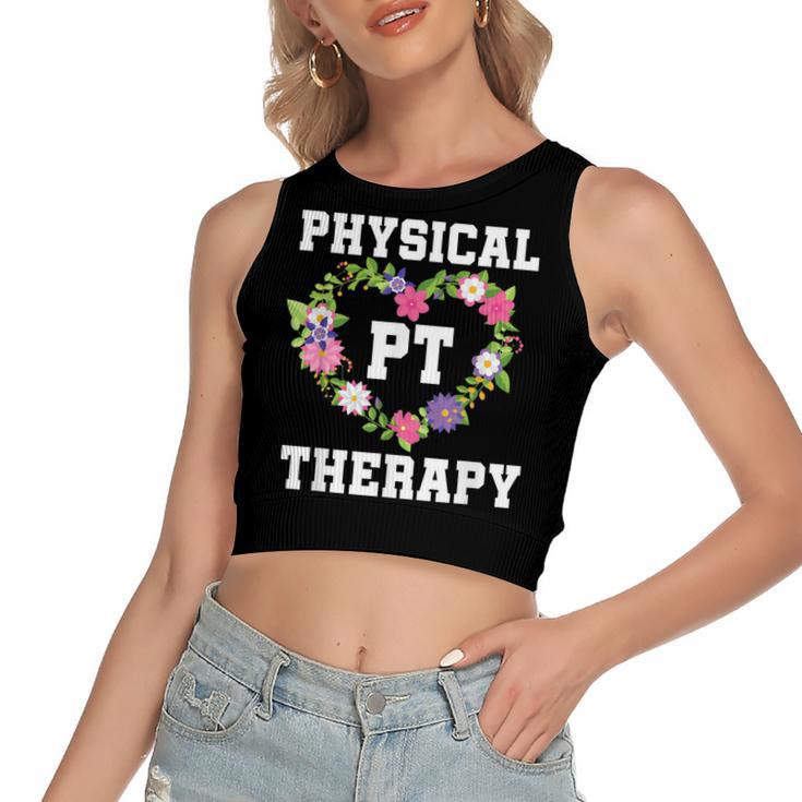 Pt Physical Therapist Pta Floral Physical Therapy  Women's Sleeveless Bow Backless Hollow Crop Top