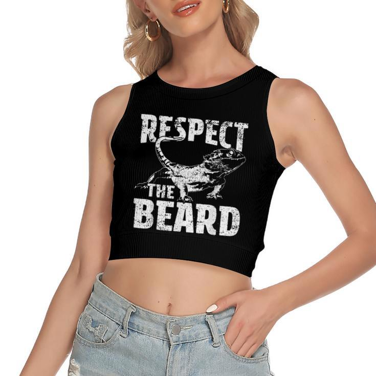 Respect The Beard Bearded Dragon Dad Mom  Women's Sleeveless Bow Backless Hollow Crop Top