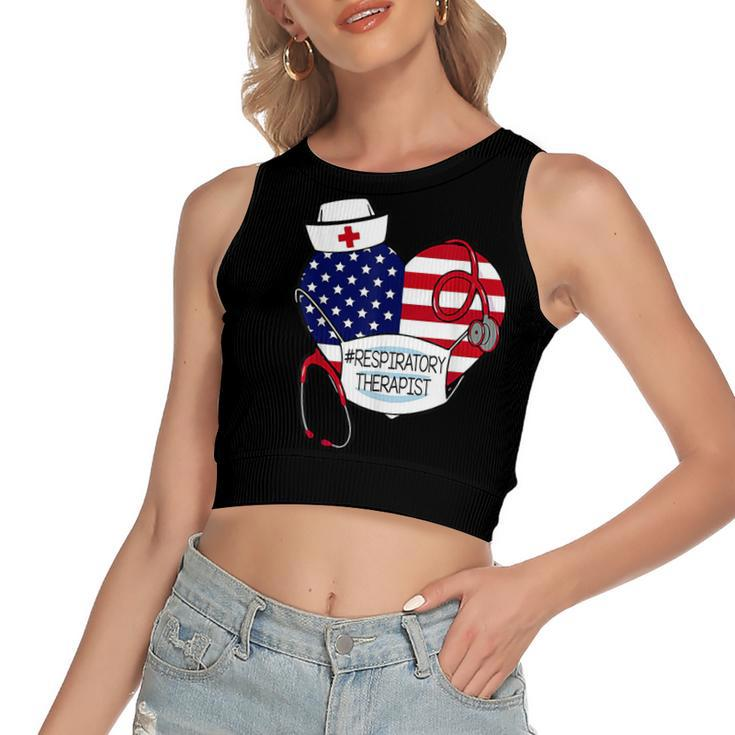 Respiratory Therapist Love America 4Th Of July For Nurse Dad  Women's Sleeveless Bow Backless Hollow Crop Top
