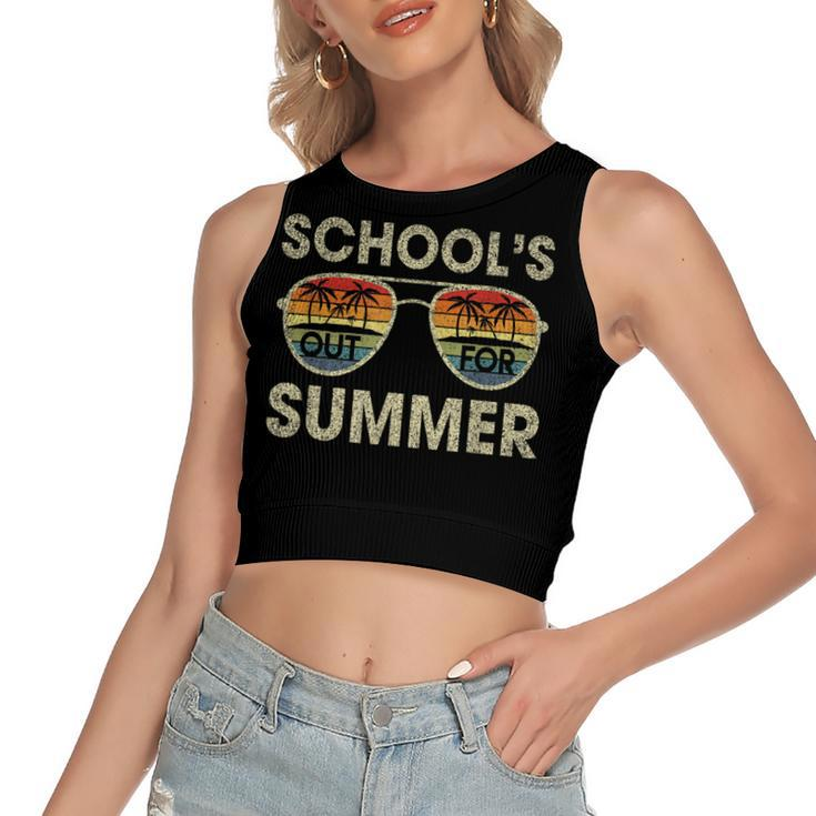 Retro Last Day Of School Schools Out For Summer Teacher Women's Crop Top Tank Top