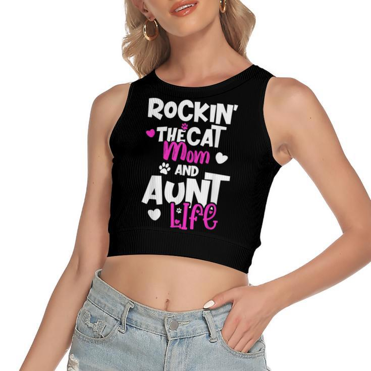 Rockin The Cat Mom And Aunt Life  Women's Sleeveless Bow Backless Hollow Crop Top