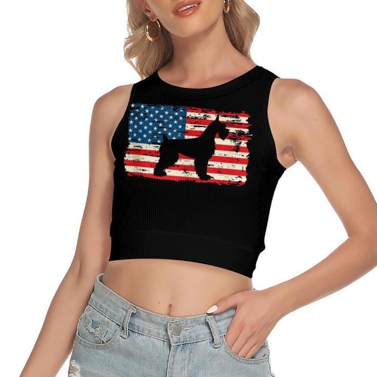 Schnauzer  For Dog Mom Dog Dad Usa Flag 4Th Of July  Women's Sleeveless Bow Backless Hollow Crop Top