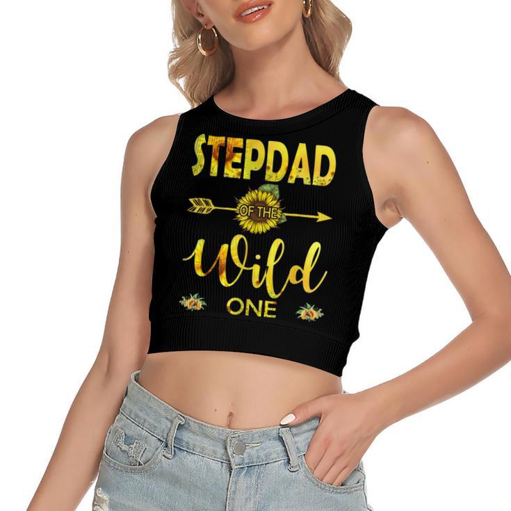 Stepdad Of The Wild One-1St Birthday Sunflower Outfit  Women's Sleeveless Bow Backless Hollow Crop Top