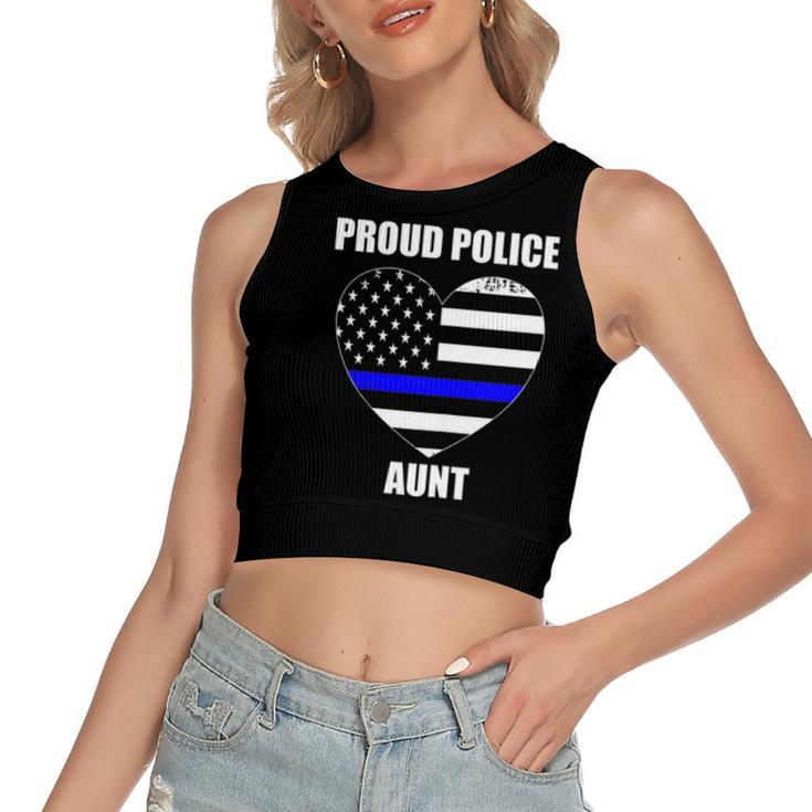 Thin Blue Line Flag Law Enforcement Officer Proud Aunt Women's Crop Top Tank Top