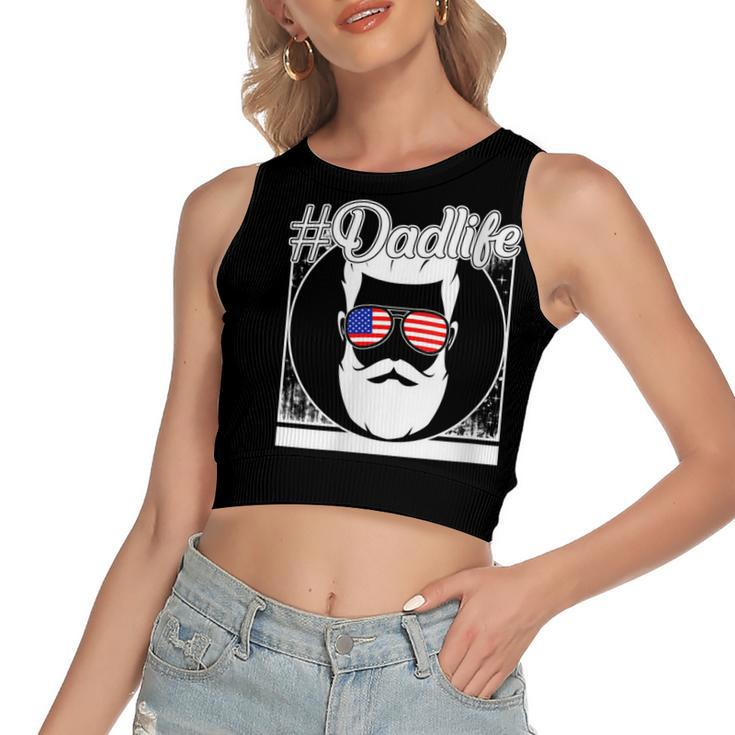 Womens 4Th Of July Dad Life Sunglasses American Father Independence  Women's Sleeveless Bow Backless Hollow Crop Top