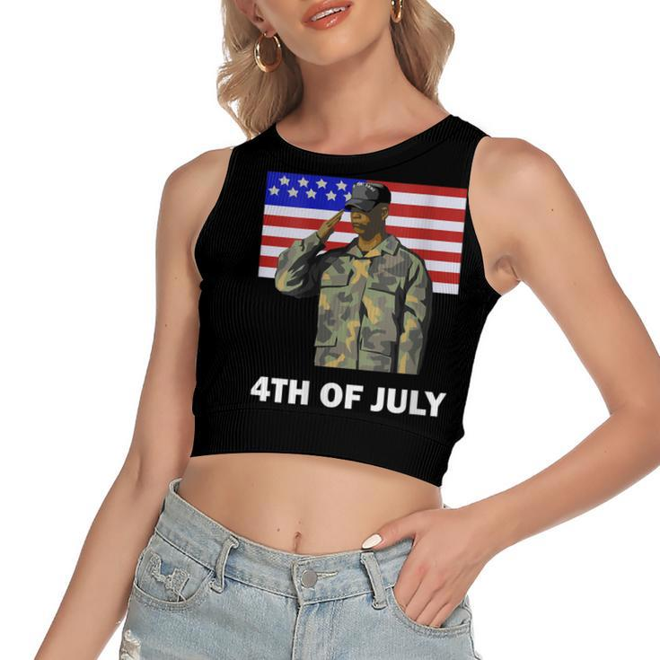 Womens 4Th Of July Proud Army Dad Independence Day American Flag  Women's Sleeveless Bow Backless Hollow Crop Top