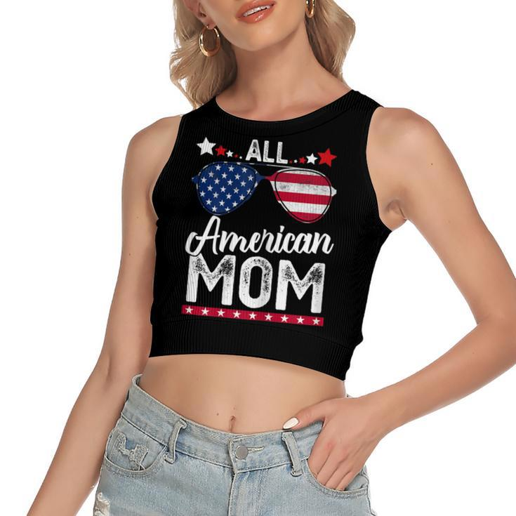 Womens All American Mom 4Th Of July  Mothers Day Women Mommy  Women's Sleeveless Bow Backless Hollow Crop Top