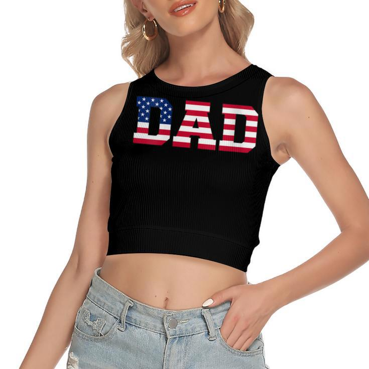 Womens American Dad Usa Independence Fathers Day 4Th Of July  Women's Sleeveless Bow Backless Hollow Crop Top