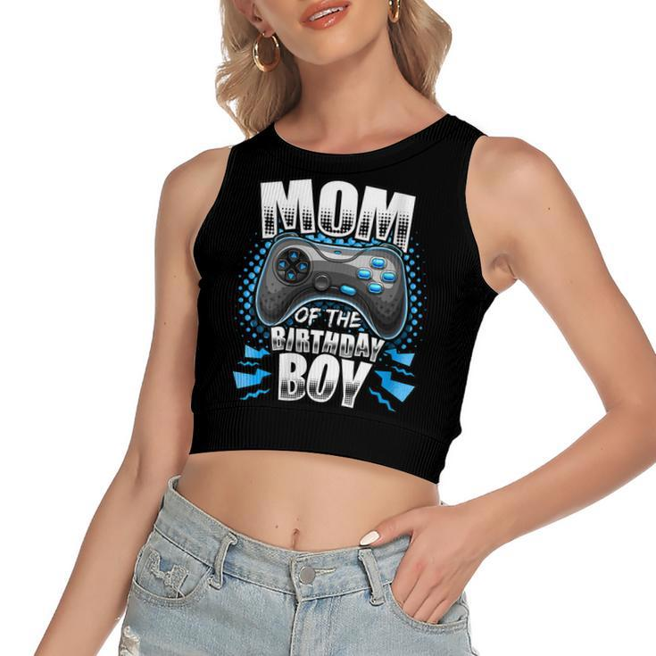 Womens Mom Of The Birthday Boy Matching Video Gamer Birthday Party  V2 Women's Sleeveless Bow Backless Hollow Crop Top