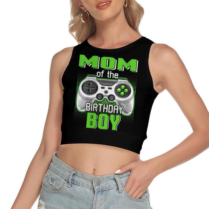 Womens Mom Of The Birthday Boy Video Game B-Day Top Gamer Party  Women's Sleeveless Bow Backless Hollow Crop Top