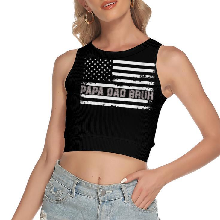 Womens Papa Dad Bruh Fathers Day 4Th Of July Us Flag Vintage 2022  Women's Sleeveless Bow Backless Hollow Crop Top