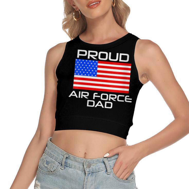 Womens Proud Air Force Dad Us Veterans 4Th Of July American Flag  Women's Sleeveless Bow Backless Hollow Crop Top