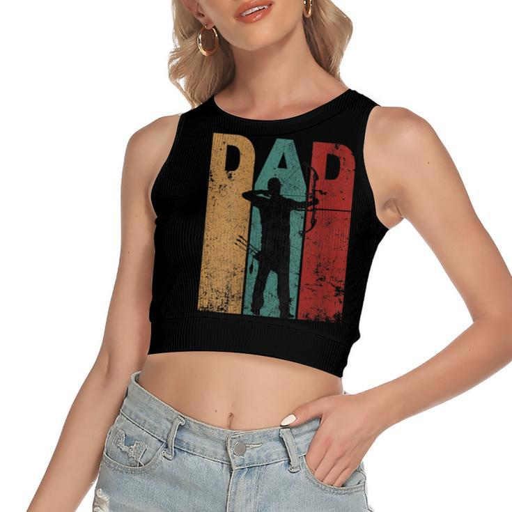 Womens Vintage Archery Dad Fathers Day Archer Daddy 4Th Of July  Women's Sleeveless Bow Backless Hollow Crop Top