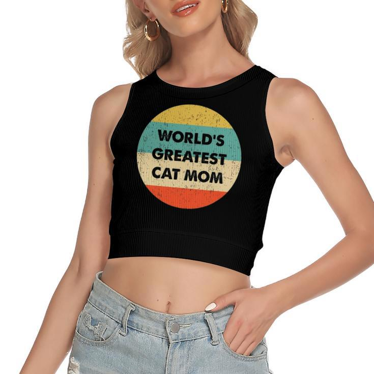 Worlds Greatest Cat Mom Vintage Retro Women's Crop Top Tank Top