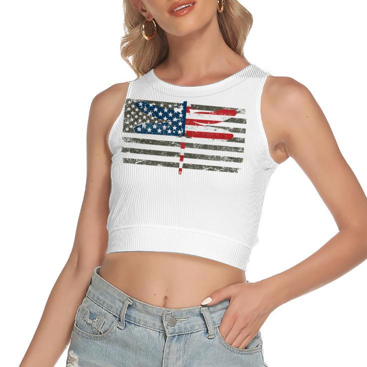 4Th Of July Dragonfly  Patriotic Us American Flag  Women's Sleeveless Bow Backless Hollow Crop Top