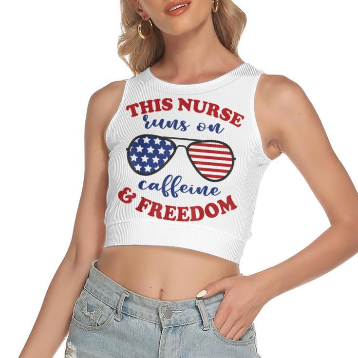 4Th Of July Nurse American Flag Sunglasses Caffeine Freedom  Women's Sleeveless Bow Backless Hollow Crop Top