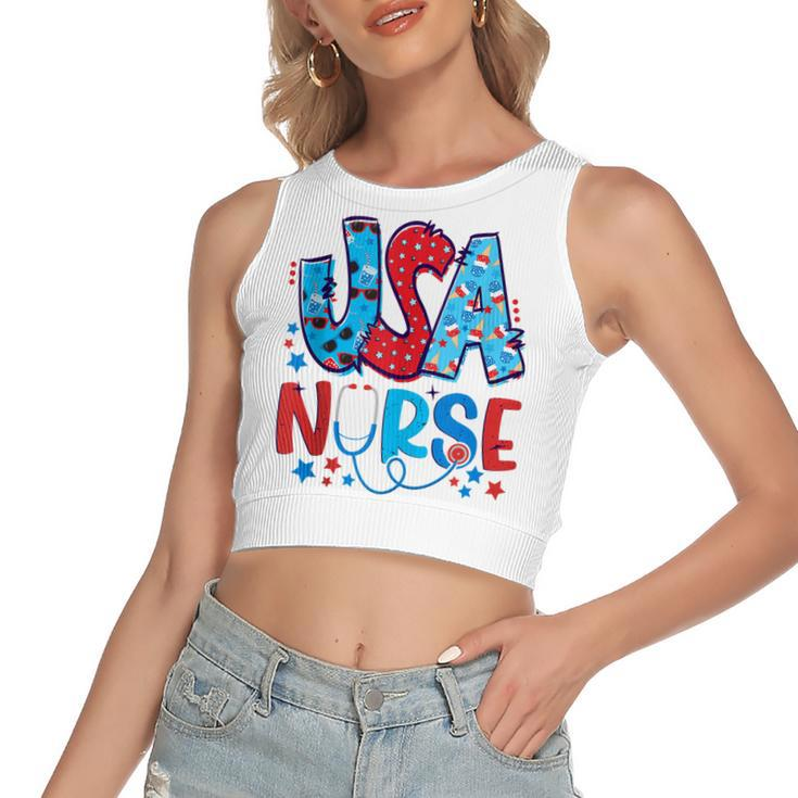 4Th Of July Usa Nursery American Nurse 2022 Patriotic Nurse  Women's Sleeveless Bow Backless Hollow Crop Top