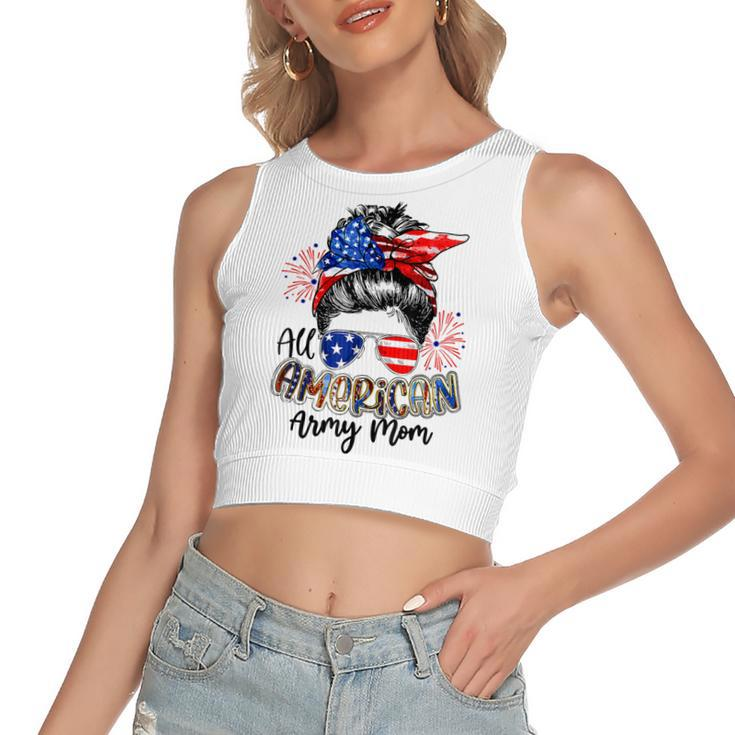 All American Army Mom 4Th Of July  V2 Women's Sleeveless Bow Backless Hollow Crop Top