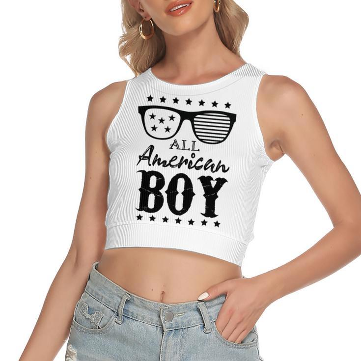 All American Boy 4Th Of July Boys Kids Sunglasses Family  Women's Sleeveless Bow Backless Hollow Crop Top