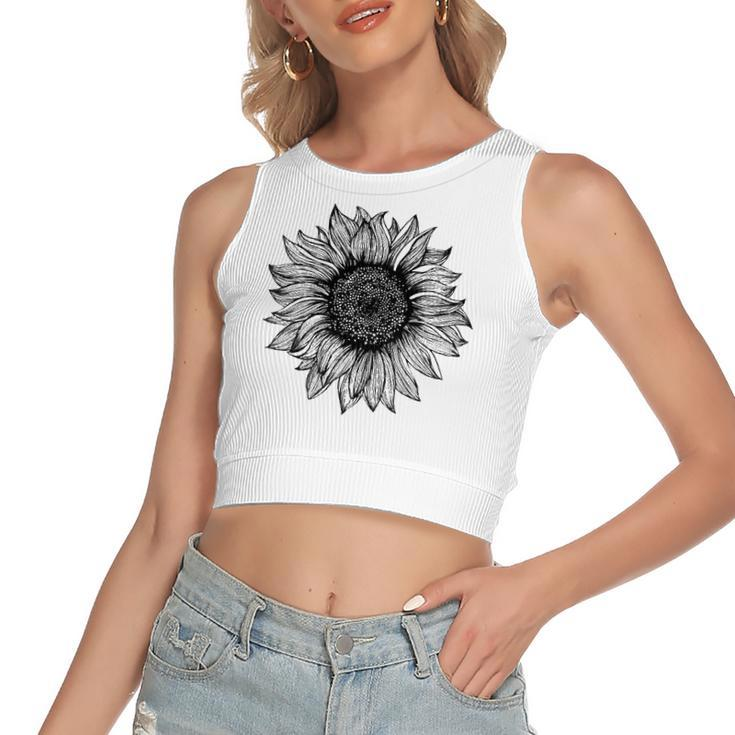 Be Kind Sunflower Minimalistic Flower Plant Artwork Women's Sleeveless Bow Backless Hollow Crop Top