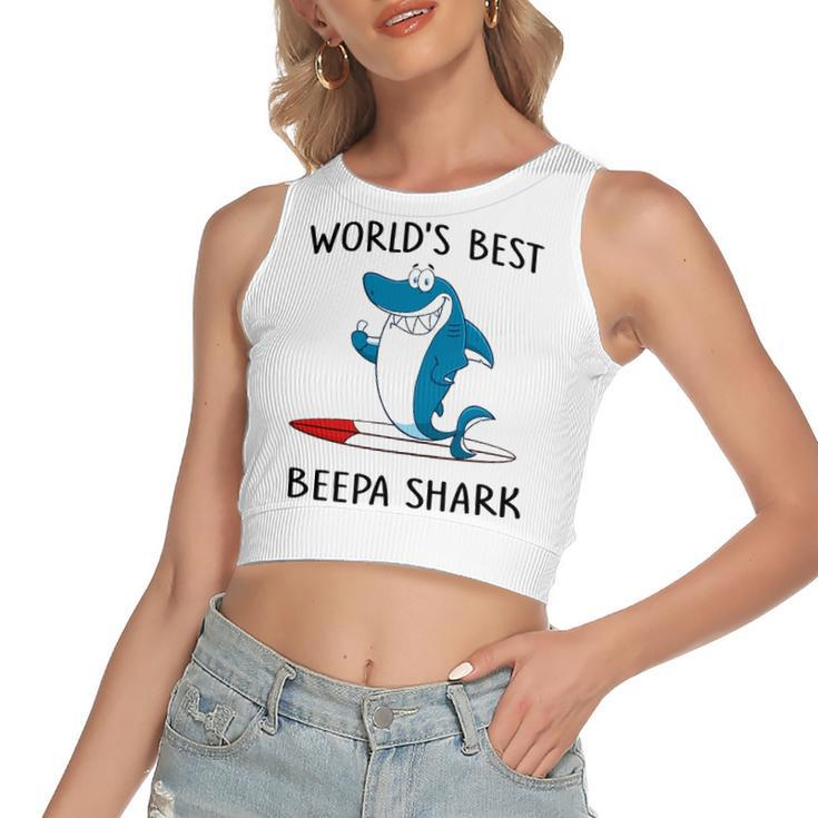 Beepa Grandpa Gift   Worlds Best Beepa Shark Women's Sleeveless Bow Backless Hollow Crop Top