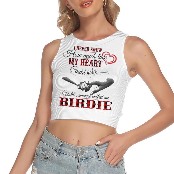Birdie Grandma Gift   Until Someone Called Me Birdie Women's Sleeveless Bow Backless Hollow Crop Top