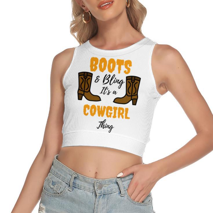 Boots Bling Its A Cowgirl Thing  Women's Sleeveless Bow Backless Hollow Crop Top