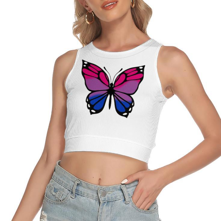 Butterfly With Colors Of The Bisexual Pride Flag Women's Sleeveless Bow Backless Hollow Crop Top