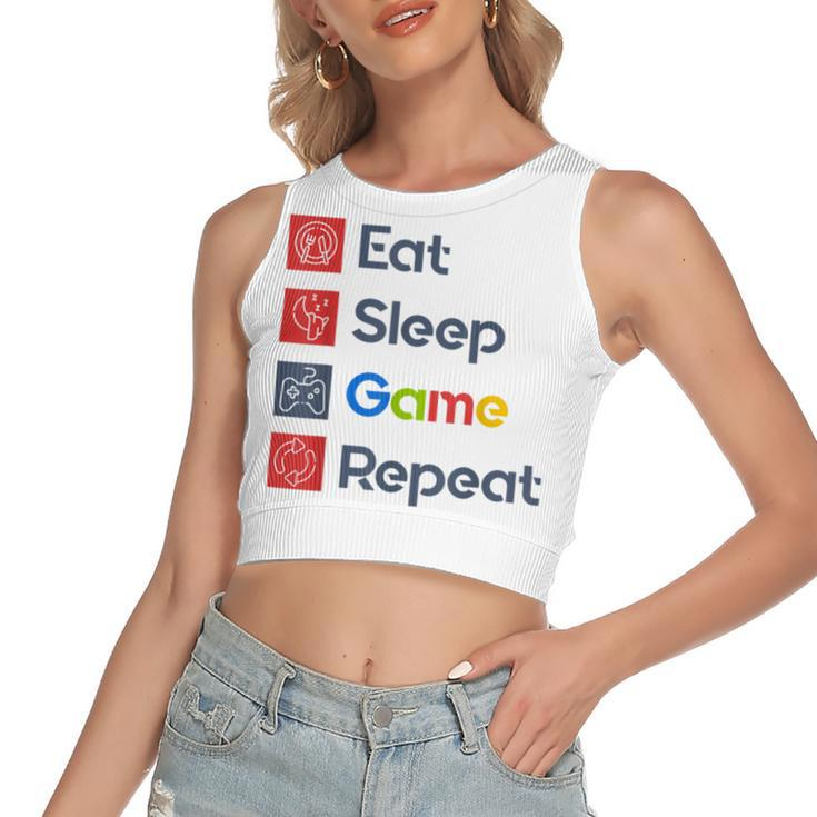 Eat Sleep Game Repeat Women's Sleeveless Bow Backless Hollow Crop Top