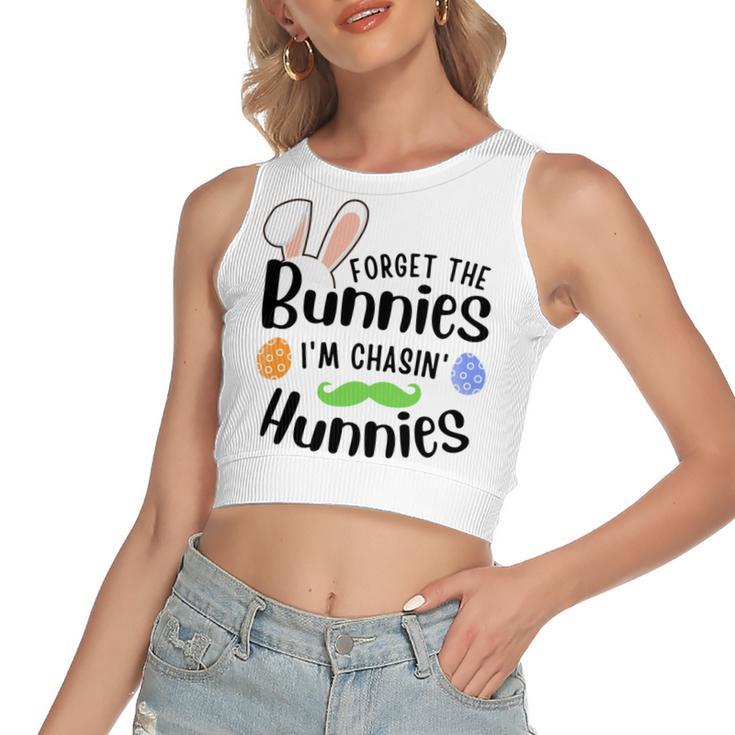 Forget The Bunnies Im Chasing Hunnies Funny Boys Easter Gift Women's Sleeveless Bow Backless Hollow Crop Top