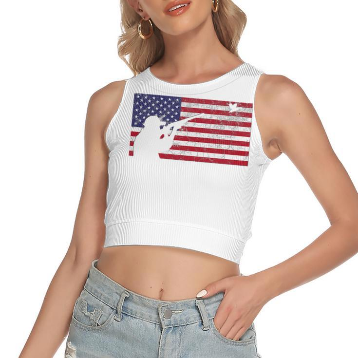 Fourth Of July 4Th American Flag Duck Hunting Geese Dad Usa   Women's Sleeveless Bow Backless Hollow Crop Top