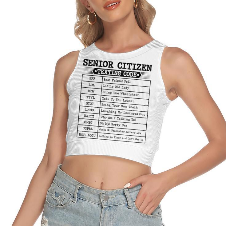 Funny Senior Citizens Texting Code For Old People Grandpa  Women's Sleeveless Bow Backless Hollow Crop Top